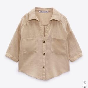 Zara Cropped Linen Button Down